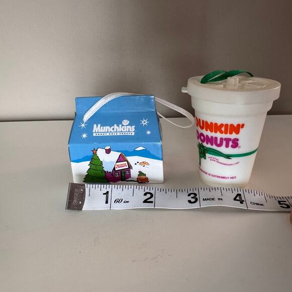 Dunkin Donuts Vintage Ornaments Set Of 2 Coffee Cup Munchkins Y2k Collectible - Picture 9 of 9